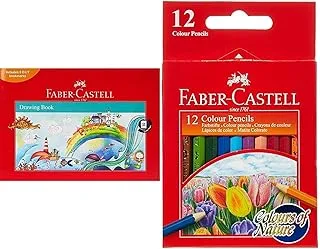 FABER-CASTELL DRAWING BOOK A4 120GSM 36 SHEETS & Colours Of Nature Colour Pencils 12 Colour Half Size In A Cardboard Box,Assorted Designs, 2724465444169