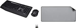 Logitech MK345 Wireless Combo Full-Sized Keyboard with Palm Rest and Comfortable Right-Handed Mouse - Black + Logitech Desk Mat Studio Series, Anti Slip Base, Spill Resistant - Mid Grey