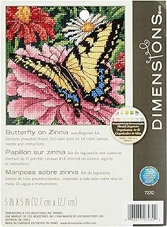 Dimensions Butterfly ON Zinnia, Canvas, Multi-Colour, Needlecrafts