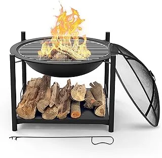 SereneLife Portable Outdoor Wood Fire Pit - 2-in-1 Steel BBQ Grill 26