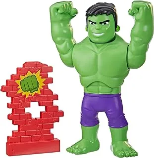 Marvel Spidey and His Amazing Friends Power Smash Hulk Preschool Toy, Face-Changing 10-inch Hulk Figure with Brick Wall Accessory, Ages 3+