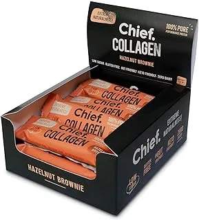 Chief Collagen Protein Bar, Hazelnut Brownie, 100% Natural Ingredients, Keto & Paleo Friendly Snack, Gluten Free & Low Sugar, 12 Pack