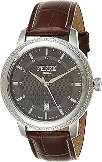 Ferrè Milano FM1G130L0021 3 Hand Leather Quartz Watch for Men, Silver