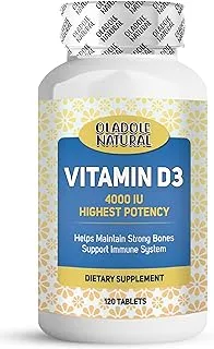 Oladole Natural Vitamin D3 4000 IU - 120 Tablets | High Potency Formula Supports Healthy Bones, Teeth, Muscles & Immune Function | Non-GMO, Gluten-Free | Daily Wellness Essential