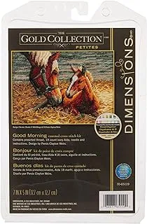 Dimensions Gold Collection Counted Cross Stitch Kit, Good Morning Horses, Ivory Aida, 7'' x 5'', By the yard, 18 Count