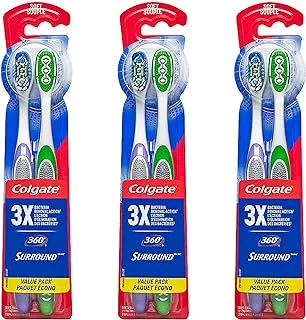 Colgate 360 Surround Manual Toothbrushes with Tongue and Cheek Cleaner, 6 Count