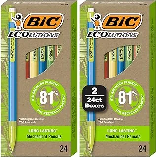 BIC Ecolutions Mechanical Pencils with Erasers, With Colorful Barrel, Medium Point (0.7mm), 48-Count Pack, Mechanical Pencils Made from 81% Recycled Plastic Excluding Leads and Erasers