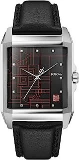 Frank Lloyd Wright 'December Gifts' Stainless Steel 3-Hand Quartz Dial, Black Leather Strap Style: 96A223, Bulova, Modern