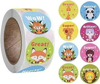 Showay 500pcs Teacher Motivational Stickers for Kids,deal Stickers for Kids Behavior incentives1 Inch,Cute Animal Stickers,8 Designs 500 Stickers