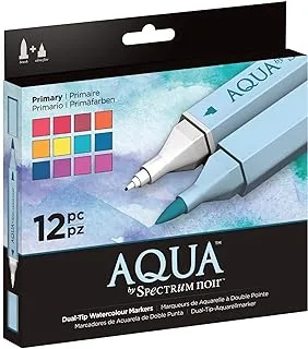 Spectrum Noir Aqua Artist's Water Based Dual Nib Marker Colouring Pens, Primary, Pack of 12, 19 x 18.4 2.1 cm