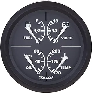 Faria - 3003.3415 32851 Euro Multifunction Fuel Level/Oil PSI (80 PSI)/Water Temp (100-250°F)/Voltmeter (10-16 VDC) - 4