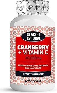 Oladole Natural Cranberry + Vitamin C - 120 Capsules | Promotes Urinary Tract Health, Boosts Immune Support, Powerful Antioxidants, Heart Health, Blood Sugar Control| Non-GMO, Gluten-Free