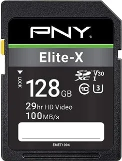 بطاقة PNY Elite-X SDXC سعة 128 جيجابايت الفئة 10 UHS-I U3 100 ميجابايت / ثانية