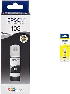 Epson 103 Ecotank Ink Bottle, Black Ink For Printer Refill, 65ml & 103 Ecotank Ink Bottle, Yellow Ink For Printer Refill, 65Ml