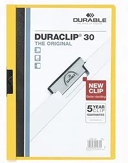 DURACLIP 30 A4 Clip Folder | Holds Up-to 30 Sheets of A4 Paper | Robust Metal Sprung Clip | Pack of 25 Yellow Coloured Files