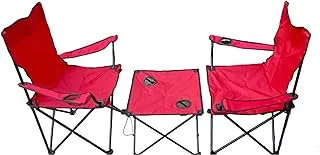 Alsaqer 3Pcs Sett 2 Folding Camping Chair and Foldable Table/Picnic ChairFull Sett/Couples Compo Multicoulours Red