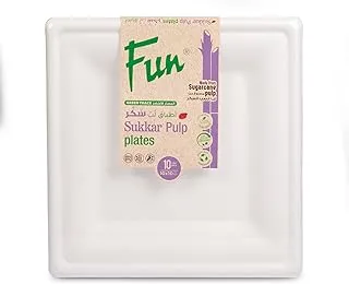 Fun Sukkar Pulp Square Plate 10x10 inch Eco-Friendly Disposable Dinnerware white plate for party, Camping,Compostable,Recyclable and biodegradable Picnic Plates (Pack of 10)