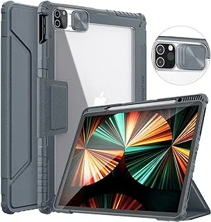 Nillkin Case for iPad Pro 12.9 2021/2020 5th/4th Generation, [Slide Camera Cover, Built-in Pencil Holder] PU Leather Smart Protective Cover with Stand and Auto Sleep, Gray