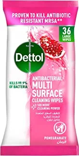 Dettol Pomegranate Antibacterial Multi Surface Cleaning Wipes for effective Germ Protection & Personal Hygiene (Kills 99.9% of Bacteria), 36 Large