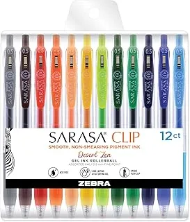 Zebra Pen Sarasa Clip قلم جل قابل للسحب ، سن رفيع ، 0.5 مم ، ألوان أحبار متنوعة من Desert Zen ، 12 عبوة (44000)