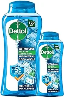 Dettol Cool Shower Gel & Body Wash for Men, Menthol & Eucalyptus Fragrance for Effective Germ Protection Personal Hygiene, 500ml + 250ml