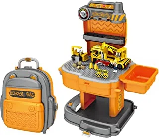 Little Story ROLE PLAY CONSTRUCTION SITE WITH JCB TRUCK AND BLOCK TOY SET SCHOOL BAG (239 Pcs) - Orange, 2-IN-1 Mode