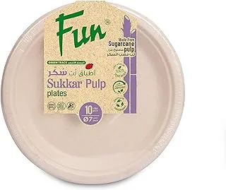 Fun Sukkar Pulp Plate 7 inch Eco-Friendly Disposable Dinnerware white plate for party, Camping,Compostable,Recyclable and biodegradable Picnic Plates (Pack of 10)