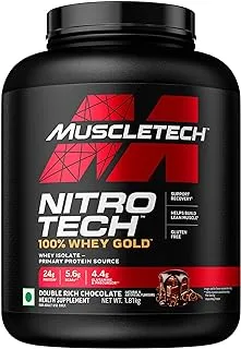 MuscleTech Nitro-Tech 100% Whey Gold (Double Rich Chocolate), For Enhanced Lean Muscle, Strength & Recovery, Vegetarian - Primary Source Whey Isolate, Black