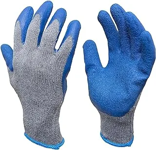 AQSON Rubber Latex Double Coated Work Gloves with Grip for Construction, Gardening Gloves, Heavy Duty Cotton Blend Blue/Red