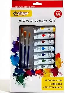 Tiptop Acrylic Color Set 12ml x 12 color Aluminum Tube with Brushes & Palette