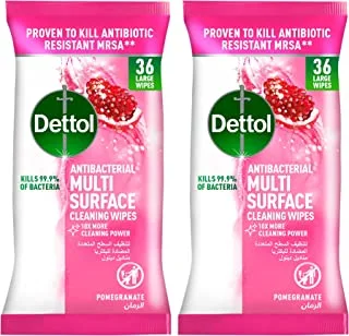 Dettol Pomegranate Antibacterial Multi Surface Cleaning Wipes for effective Germ Protection & Personal Hygiene (Kills 99.9% of Bacteria), 36 Large Wipes (Pack of 2)