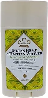 Nubian Heritage Indian Hemp and Haitian Vetiver 24 Hour Deodorant Stick for Unisex, 2.25 oz