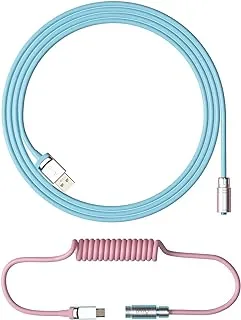 Akko Updated Custom Coiled Aviator Cable, 5ft TPE Type-C to USB-A with Metal Connector and Enlarged Coil for Mechanical Keyboard(Tokyo Pink)