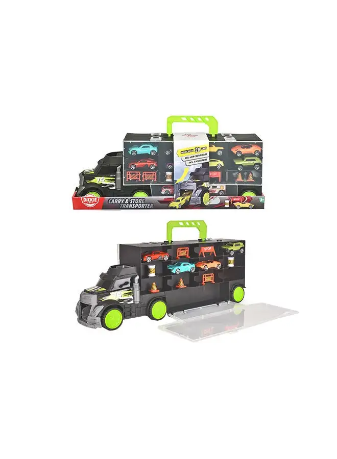 Dickie Transporter With 4 Die-Cast Cars And Accessories