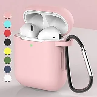 AMERTEER AMERTEER Airpods Case, Shockproof Protective AirPods Skin Case Cover, Silicone Cover Case with Front LED Visible, Drop Protection Cover with Lanyard - Compatible with Airpods 1/2 (Pale Pink)