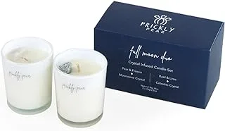 Prickly Pear 'FULL MOON DUO' Candle, Moonstone & Celestite Crystal Infused Freesia + Basil Lime Scented , 200g 1422PR5218