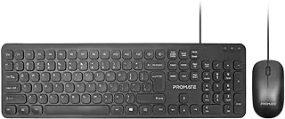 Promate Wired Keyboard and Mouse Combo, Ergonomic Ultra-Slim Full-Size 106-Keys Quiet Keyboard with 1200 DPI Ambidextrous Mouse, Angled Kickstand and Volume Control Keys, Combo-KM2 English