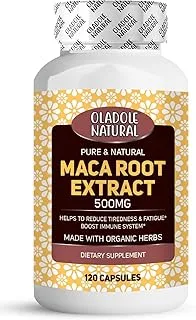 Oladole Natural Maca Root Extract- 500mg (120 Capsules) | Supports Energy Booster, Hormone Balance Support, Reproductive Health, Relaxation & Manage Stress | Non-GMO, Gluten Free