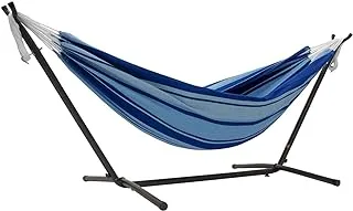 Vivere C9MESH-40 Blue/Orange Mesh Double Hammock with Space Saving Steel Stand