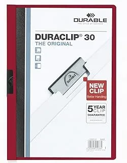 DURACLIP 30 A4 Clip Folder | Holds Up-to 30 Sheets of A4 Paper | Robust Metal Sprung Clip | Pack of 25 Dark Red Coloured Files