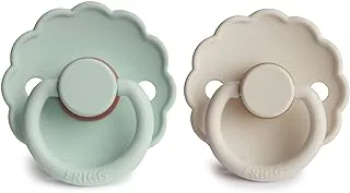 FRIGG Daisy Latex Pacifier | 2-Pack | Daisy Block Natural Rubber Soother | Symmetrical Cherry Shaped Nipple | BPA Free | Made in Denmark | Latex Dummy | Seafoam/Cream - Size 1 (0-6 Months)