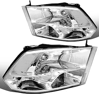 DNA MOTORING HL-OH-DR09QUA-CH-CL1 Chrome Housing Headlights Compatible with 10-18 Ram 1500-5500,Fit Dual or Quad Headlight Models