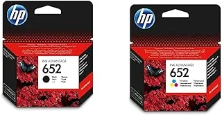 خرطوشة طباعة حبرية HP 652 أصلية سوداء [F6V25AE] و 652 خرطوشة حبر أصلية ثلاثية الألوان [F6V24Ae] | يعمل مع طابعات HP Deskjet 3787 و 3789 و 3835 و 4535