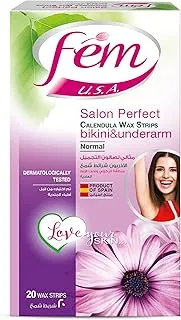 FEM USA Wax Strips for Bikini and Underarms | Enriched with Calendula - 20 strips With Post-wax skin wipes