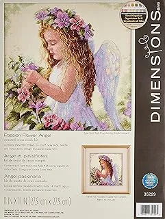 DIMENSIONS 35229 Passion Flower Angel' Counted Cross Stitch Kit, 14 Count Ivory Aida, 11