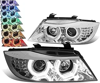 DNA MOTORING HL-3D-E9005-CH-7C Chrome Housing Crystal LED U-Halo APP Control Color Changing Headlights [Compatible with 06-08 323I / 05-08 325I / 06 325XI / 07-08 328I XI /06 330I XI / 07-08 335XI]