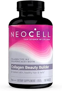 NeoCell - Collagen Beauty Builder - كولاجين نشط بيولوجيًا من النوع 1 و 3 + حمض ألفا ليبويك والبيوتين يعزز البشرة المتألقة والمرطبة ، والأظافر القوية ؛ غير معدلة وراثيًا وخالية من الغلوتين ؛ 150 قرص