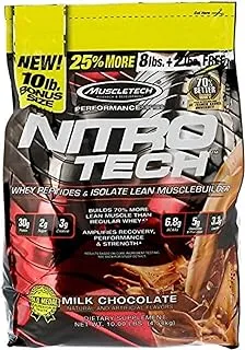 Muscletech، NitroTech ، ببتيدات مصل اللبن وبناء العضلات الخالية من الدهون المعزولة ، شوكولاتة الحليب ، 10.00 رطل (4.54 كجم)