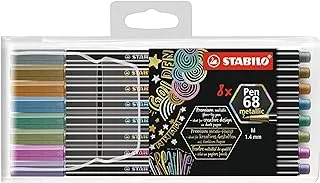 STABILO Metallic Premium Felt Tip Pen Pen 68 Metallic - Wallet of 8 - Assorted Colors