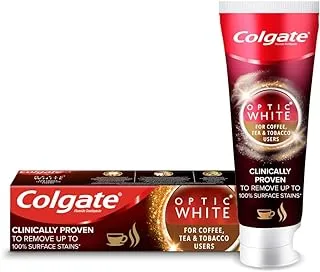 Colgate Optic White for Coffee, Tea and Tobacco Users, Teeth Whitening Toothpaste, Stain Removing Whitening Toothpaste, 75mL